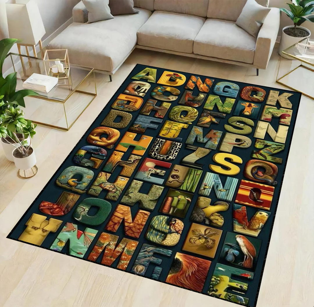 Unusual Design Letters and Puzzles Turkish Modern Rug Carpet - Etsy