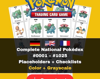 Complete National Pokédex Binder Placeholders + Checklists (Digital Download)