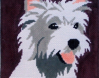Westie Hand Painted Needlepoint Canvas