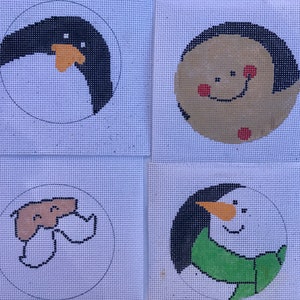 Set of 4 Christmas Ornaments  Hand Painted Needlepoint Canvas