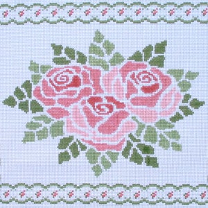 Roses with Border  Hand Painted Needlepoint Canvas