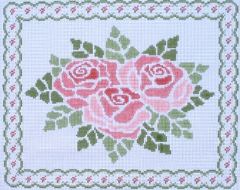 Roses with Border  Hand Painted Needlepoint Canvas