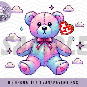 Pastelkleurige beanie baby, png | Jaren 90 nostalgie teddybeer clipart | Digitale download Kawaii-sublimatie