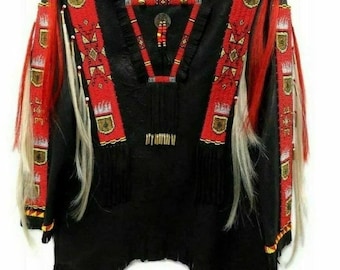 Handmade Suede War Shirt: Beaded Powwow Regalia