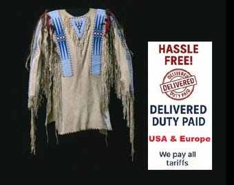 Handmade Suede War Shirt: Beaded Powwow Regalia