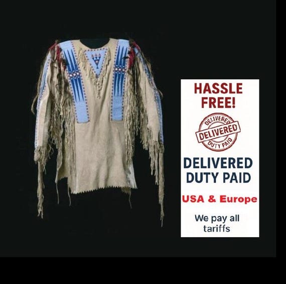 Handmade Suede War Shirt: Beaded Powwow Regalia