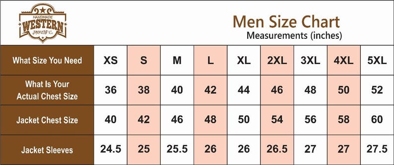 K&ouml;nnte beinhalten: Eine Gr&ouml;&szlig;entabelle f&uuml;r Jacken f&uuml;r M&auml;nner, die die entsprechenden Brust- und &Auml;rmelgr&ouml;&szlig;en der Jacke in Zoll f&uuml;r verschiedene tats&auml;chliche Brustgr&ouml;&szlig;en von XS bis 5XL zeigt.