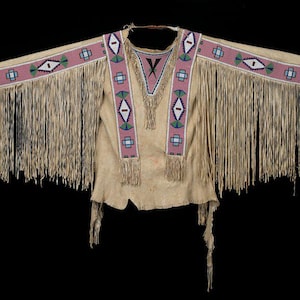Handmade Native-Inspired War Shirt – Authentic Buffalo Hide Regalia with Beadwork | Traditional Mountain Man & Powwow Outfit