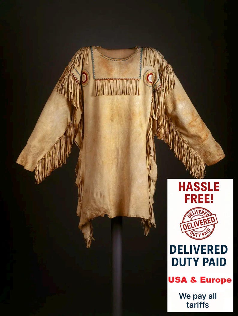 Camisa de guerra de piel de búfalo: atuendo de powwow de inspiración nativa, cuero de gamuza imagen 1