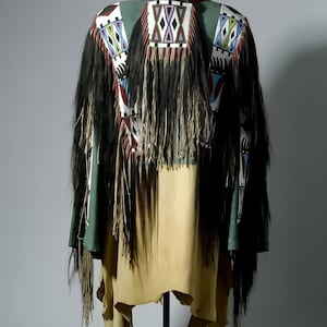 Handmade Native-Inspired War Shirt – Authentic Buffalo Hide Regalia with Beadwork | Traditional Mountain Man & Powwow Outfit