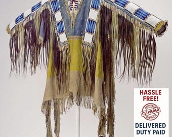 Handmade Suede Leather War Shirt: Beaded Powwow Regalia