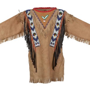 Native-Inspired CowHide War Shirt – Handmade Beaded Powwow Regalia, Traditional Mountain Man Shirt, Powwow Outfit, Rendezvous Attire