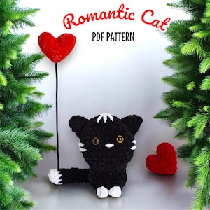 Romantic Cat Crochet Pattern, Valentine Crochet Pattern, Cat Crochet Pattern, Crochet Plushie Pattern,  Easy Crochet Pattern For Beginners