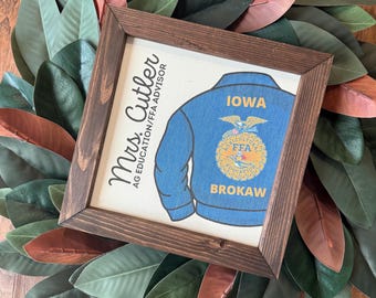FFA Advisor Reclaimed Wood Frame, Canvas Print Teacher Gift Personalized Blue Jacket Official Dress, Affinity Licensed