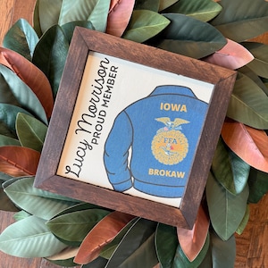 FFA Proud Member Sign Gift 9.5x9.5 8 inch Reclaimed Wood Frame Blue Jacket Official Dress State Chapter Gift Affinity Licensed