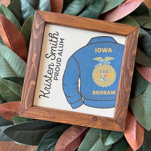 FFA Proud Alum Sign Gift 9.5x9.5 8 inch Reclaimed Wood Frame Blue Jacket Official Dress State Chapter Gift Affinity Licensed