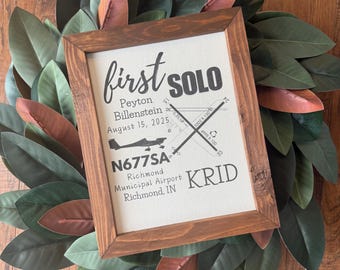Personalized First Solo Flight Pilot Gift: Reclaimed Wood Framed Canvas Print