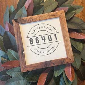 Personalized Zip Code Sign: Reclaimed Wood Framed Canvas Print