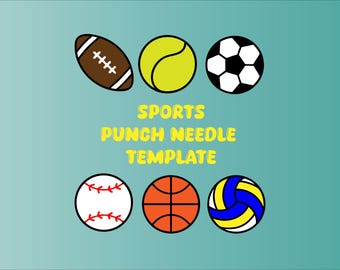 Sports Ball Punch Needle Pattern Set | PDF Template, 3 Sizes