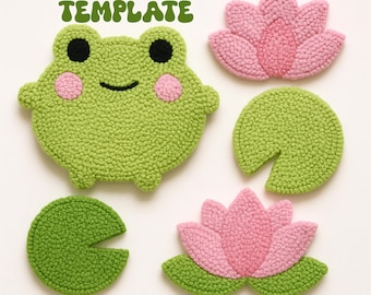 Frog & Lotus Punch Needle Template Bundle: Beginner Embroidery (Digital Download)
