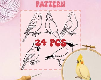 Bird Punch Needle Pattern Set: 24 DIY Templates (Digital Download)
