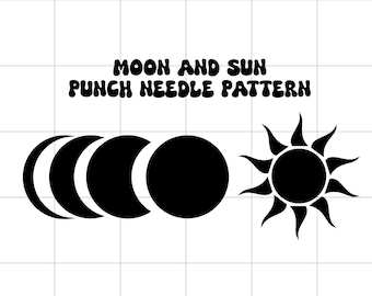 Moon and Sun Punch Needle Pattern: Framed( 8.5x8.5cm), unframed bigger size, Beginner Friendly