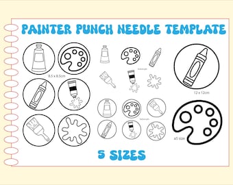 Painter Punch Needle Coaster Template Pattern: 5 sizes