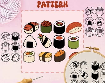 Sushi Punch Needle Template Set: Coaster & Pin Patterns (PDF Download)