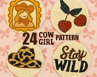 24 Cowgirl Punch Needle Coaster Patterns: Western Embroidery Designs (PDF)