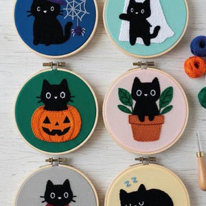 Black Cat Punch Needle Pattern: Halloween Embroidery Designs (Digital Download)