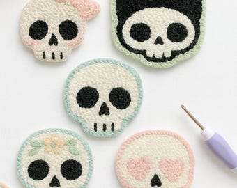 Skull Punch Needle Coaster Set: Pastel Gothic Boho Decor