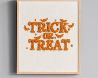 Trick or Treat Punch Needle Pattern: Halloween Embroidery Design (PDF + PNG)