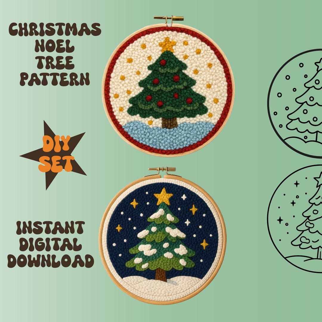 Christmas Tree Punch Needle Pattern Set: Holiday Embroidery Designs ...