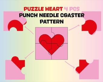 4 Heart Puzzle Punch Needle Coaster Templates: Yarn Art, Mug Rug Set, Beginner Friendly