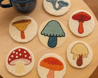 36 PCS Mushroom Punch Needle Coaster Template, Pattern Set