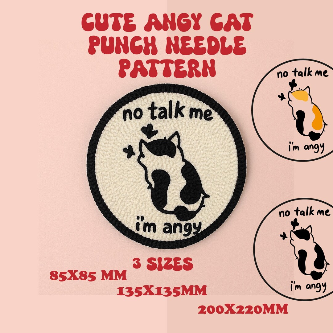 Angry Cat Punch Needle Pattern: Beginner-friendly Template (PDF ...