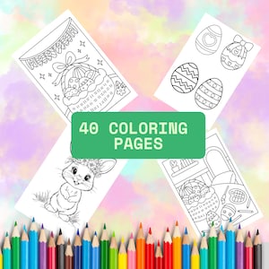 EASTER COLORING PAGES  (Spring, Easter Digital Paper, Coloring Book)