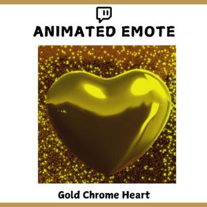 Animated Heart Emote, Gold Chrome Love Emote For Streamer, 3D Heart for Twitch, Discord, Kick and YouTube, Transparent Background