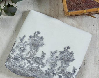 Cream Turkish Cotton Hand Towels with Grey Lace - Set of 4