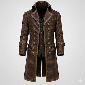Gabardina de cuero marrón de capitán pirata: disfraz de invierno para cosplay
