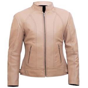 Light Pink Sheep Leather Jacket For Women