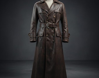 Handmade Vintage Leather Shearling Lined Trench Coat – Vintage Western Duster for Women