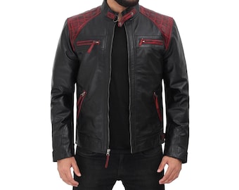 Chaqueta de piel de oveja para hombre, color tostado, granate y negro