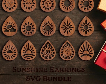 Sunshine Teardrop Ohrring SVG Bundle: Laser Cut Mandala Designs (Digitaler Download)