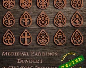 Pacote SVG de brincos medievais em formato de lágrima: designs góticos cortados a laser (download digital)