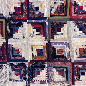 Antique Silk Log Cabin Quilt Vintage Velvet Patchwork