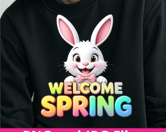 Spring Bunny T‑Shirt Design – Watercolor Rabbit Floral Clipart PNG JPG Digital Download