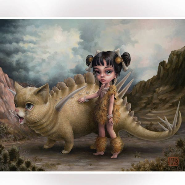 Last ONE of the edition Dawn of the Dinokitties® - Limited Edition signed 8x10 pop surrealism Fine Art Print by Mab Graves