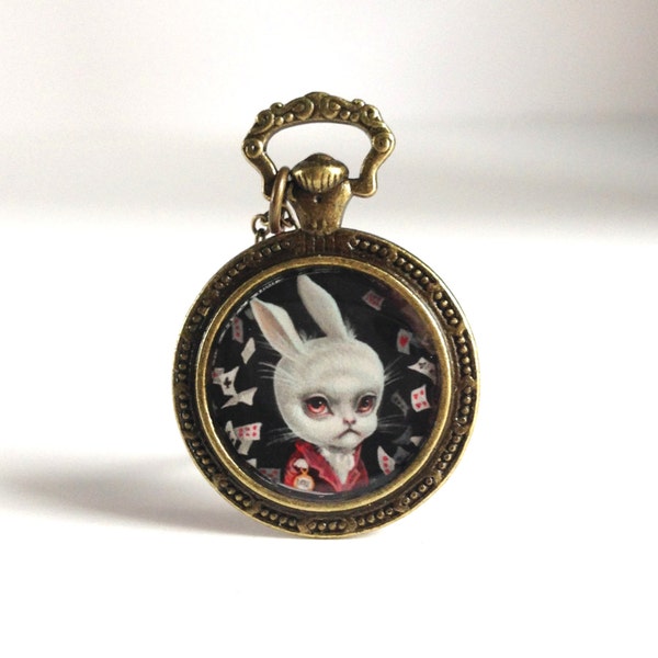 Last One The White Rabbit - special edition Alice in Wonderland printed cameo necklace by Mab Graves