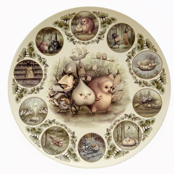 Les aventures du navet et des crevettes - Édition limitée - Assiette plate en mélamine 25 cm (25 cm) - par Mab Graves